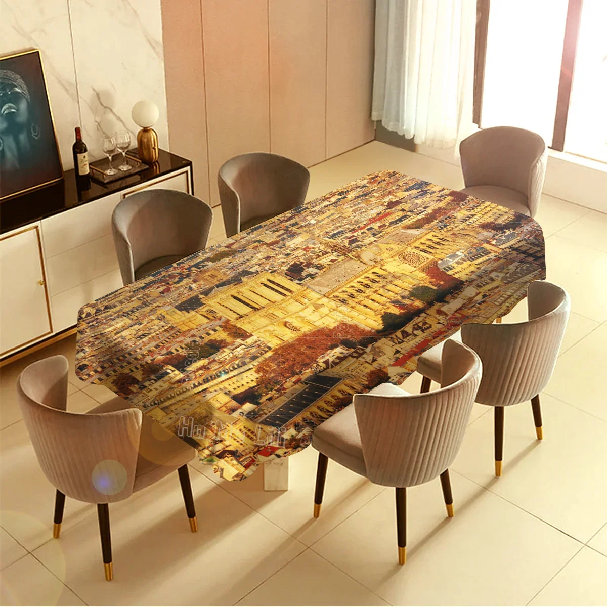 Aerial View Of Notre Dame Cathedral In Medieval Europe By Ho Me Lili Table Cloth Rectangle