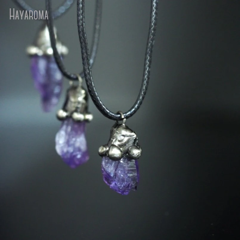 

10Pcs Antique Silver Color Tin Raw Amethysts Crystal Soldered Free Form Point Vintage Style Handmade Jewelry Necklace