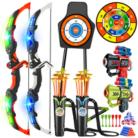VATOS 2X Bow Arrow + Guns Toy For Kids LED Light Up Archery with Suction Cup Stand Target Dart Board Indoor Outdoor Game Toys