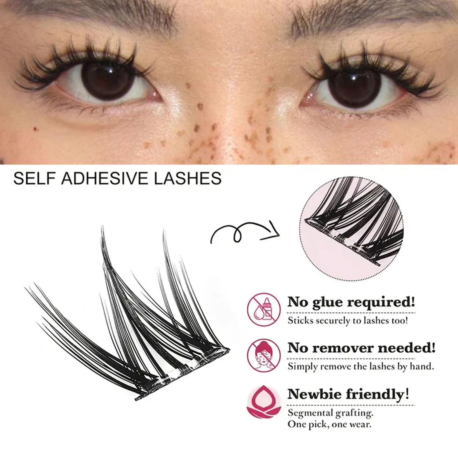 100 قطعة، رموش صناعية ذاتية اللصق على شكل كلاب، رقيق وطبيعي، مع تأثير واقعي على شكل حرف C للاستخدام المنزلي، مناسبة للمبتدئين.