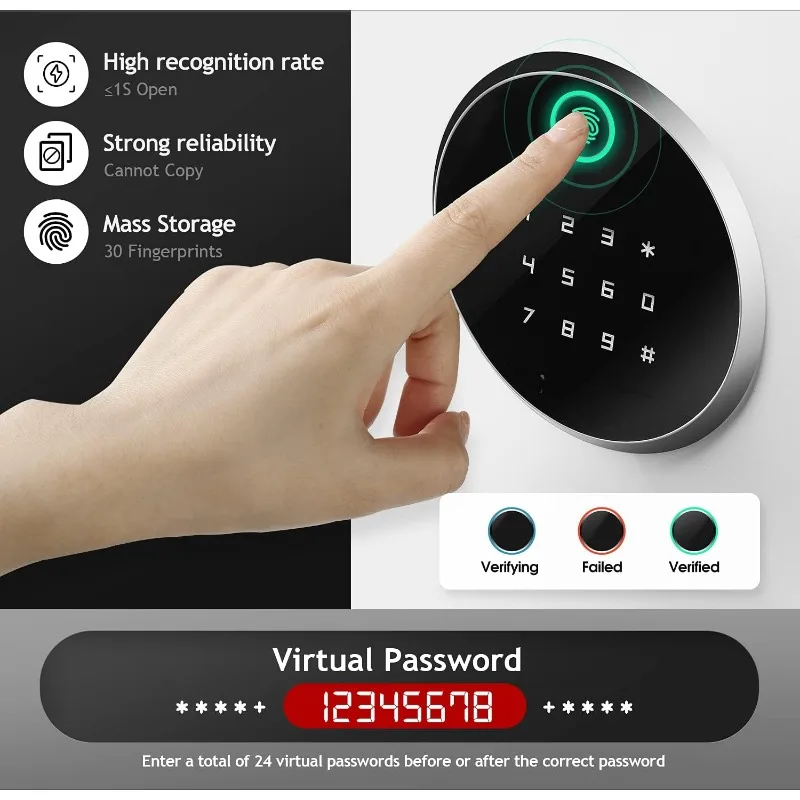 Modern Minimalism Design Biometric Fingerprint Touch Screen Safe1.28 Cubic Feet Auto Open Safe Box with Digital Virtual Password