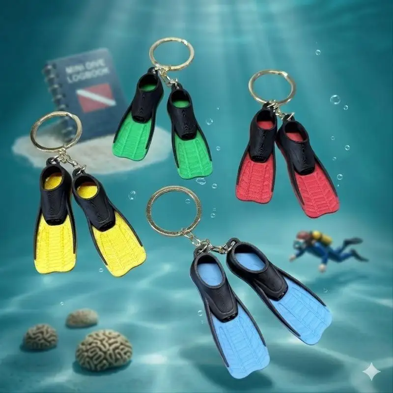1 Stück 3D-gedruckter Mini-Tauchflossen-Schlüsselanhänger, Taucher-Geschenk, origineller Sommer-Strand-Schwimm-Anhänger für Taschen – Detail 5