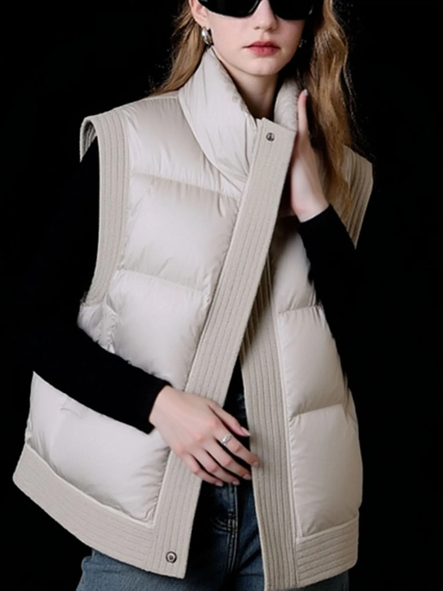 Faionable Svel ملابس خارجية مريحة ودافئة تصميم بسيط اللون سترة الشتاء المرأة لون نقي Jaet سستة... #4