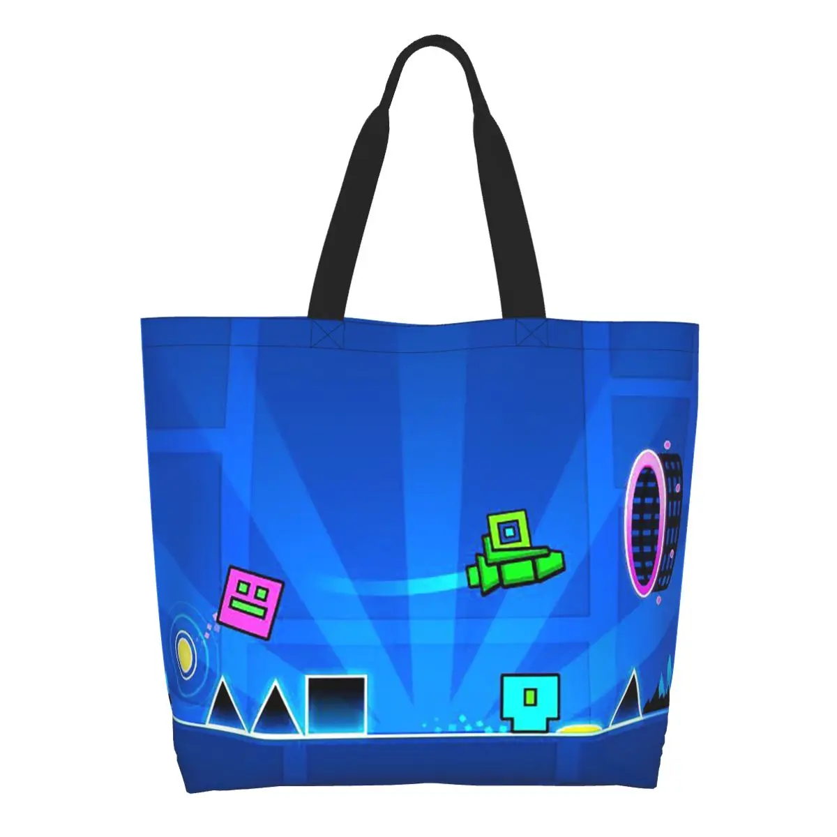 Video Game Geometry Dash Shopping Tote Bag Canvas Large Capacity Shoulder Bags Shopper Grocery Handbag for Women