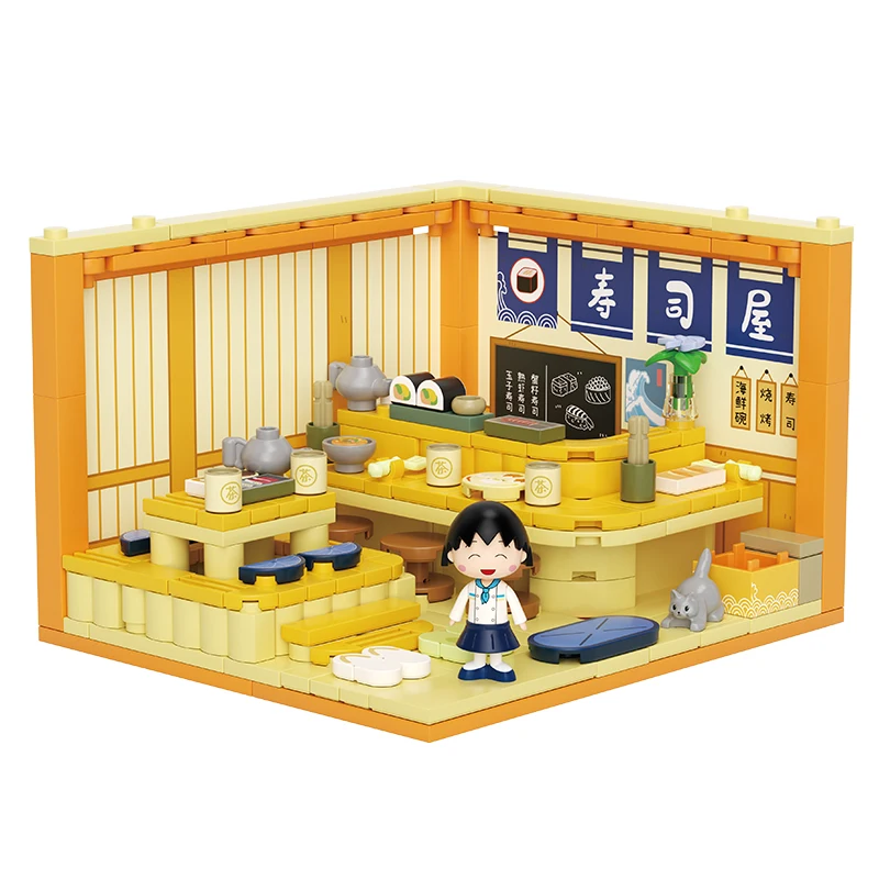 Weekit Chibi Maruko-chan Case impilate Building Blocks Set Street View Shop Modello assemblato Giocattoli per la decorazione domestica Regali di festa