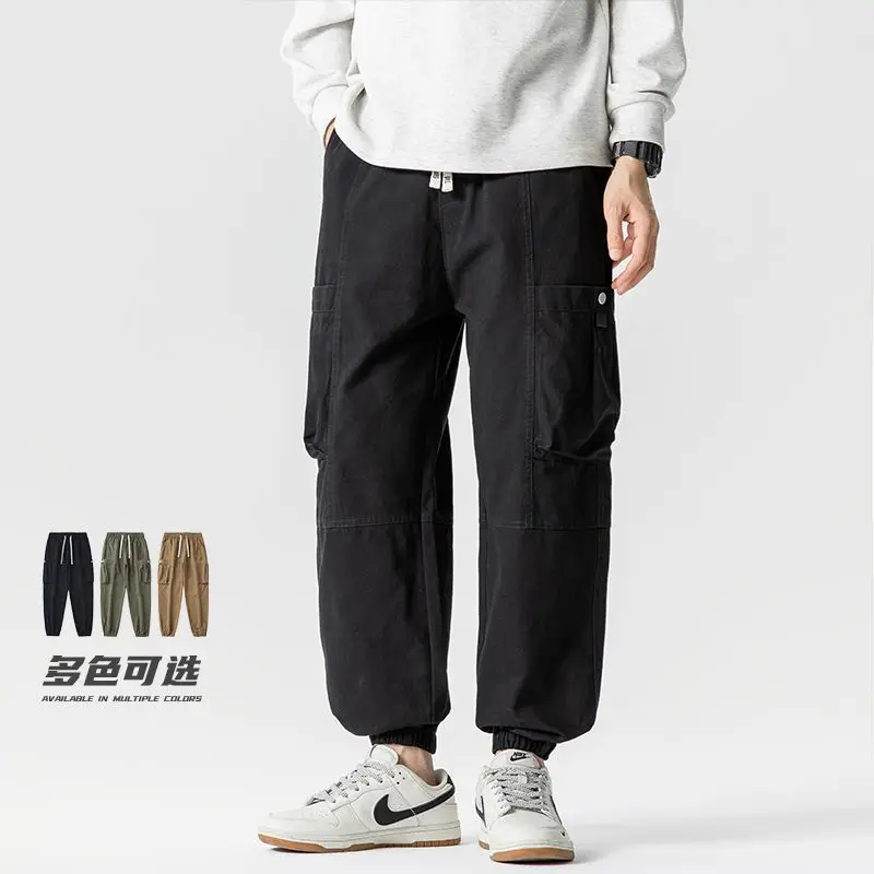 

New Multi Pocket Long Pants For Men's Spring And Autumn Youth Workwear Retro Loose Straight Leg Oversized Casual Wide Leg Pants