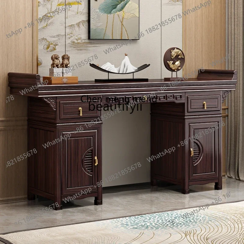 G153  New Chinese Style Old-Fashioned Square  for Eight People Middle Hall Six-Piece Set a Long Narrow  Solid Wood Strip   Livin