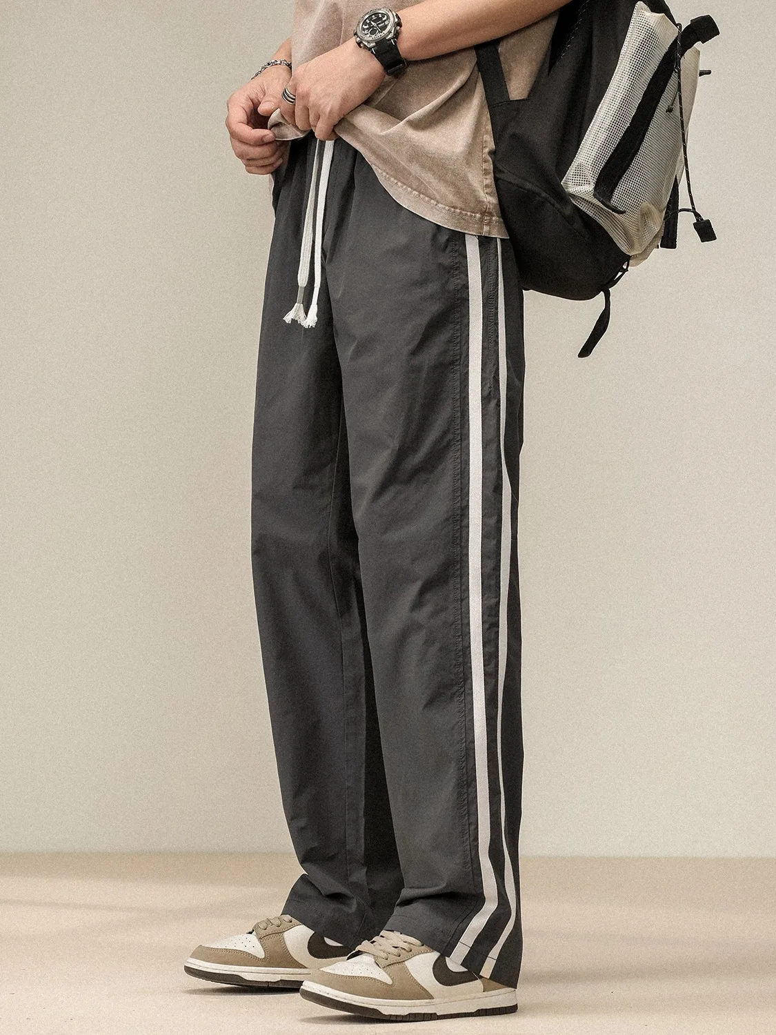 

Мужские повседневные брюки прямого кроя 2025: Новинка, свободный крой, большие размеры, модный бренд, простые, с завязками, быстросохнущие, длинные штаны