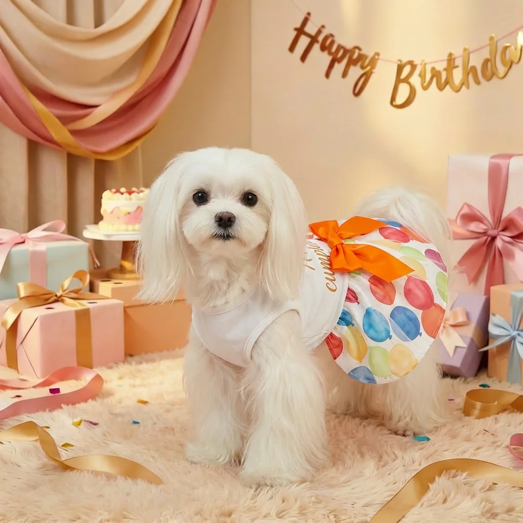 Vestido cumpleaños falda globos perro pequeño elegante cómodo festivo - imagen 4