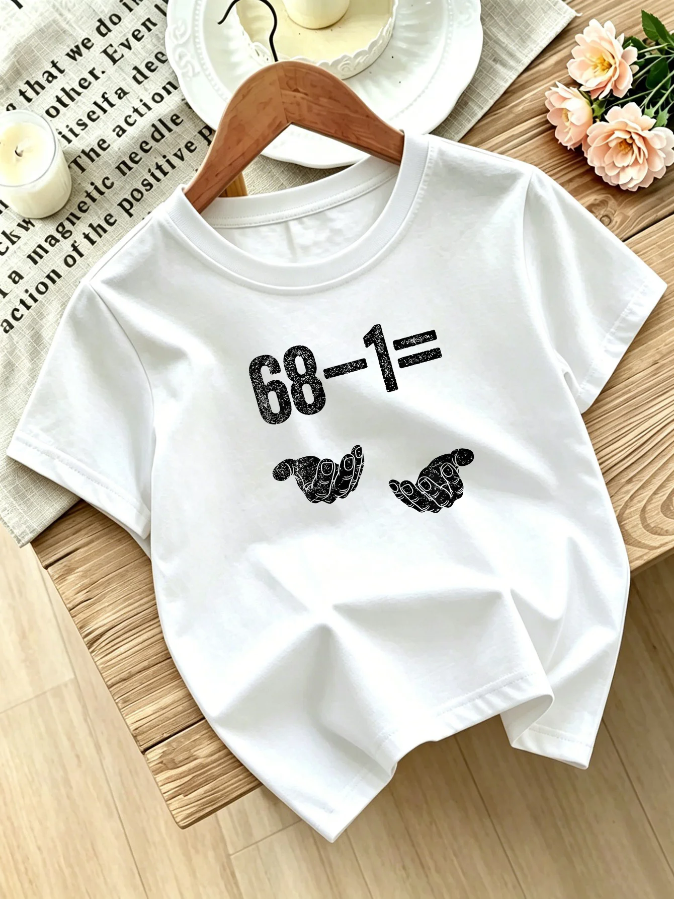 68 Minus 1 Math Equation Finger Gesture Vintage Graphic Family Matching T Shirt Boys Girls Sleeve Summer Crew Neck Casual Tops