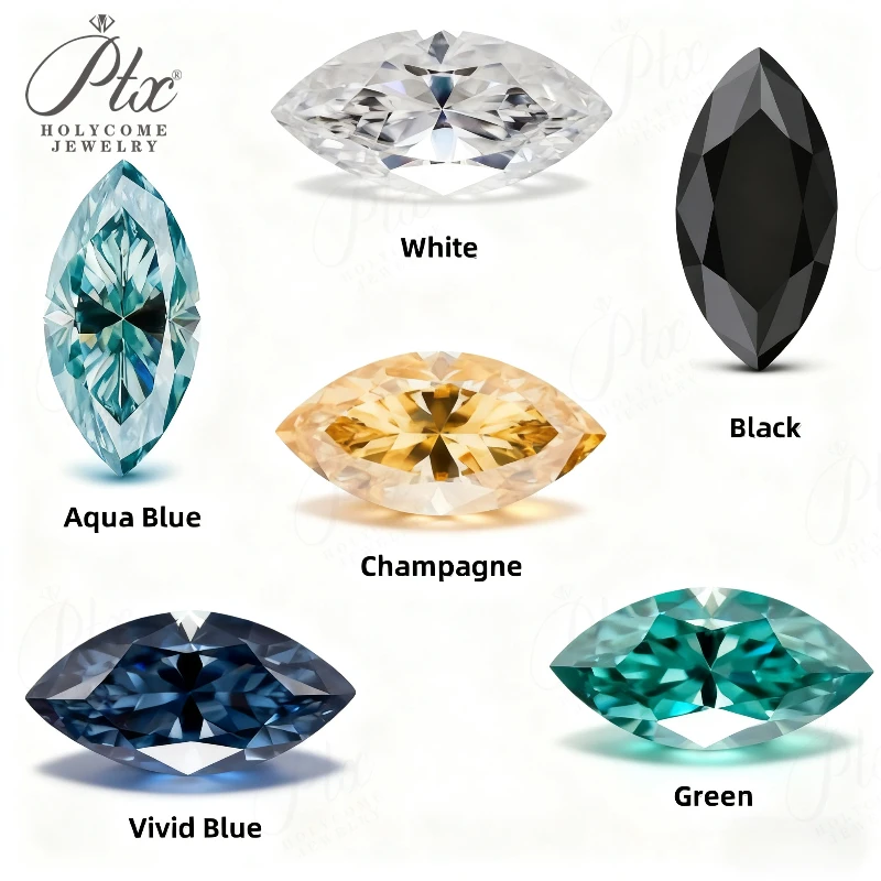 Wholesale 0.3-10ct Moissanite Stone D Color/Black/Aqua Blue Marquise Cut Loose Gem for DIY Jewelry Making Custom Designs