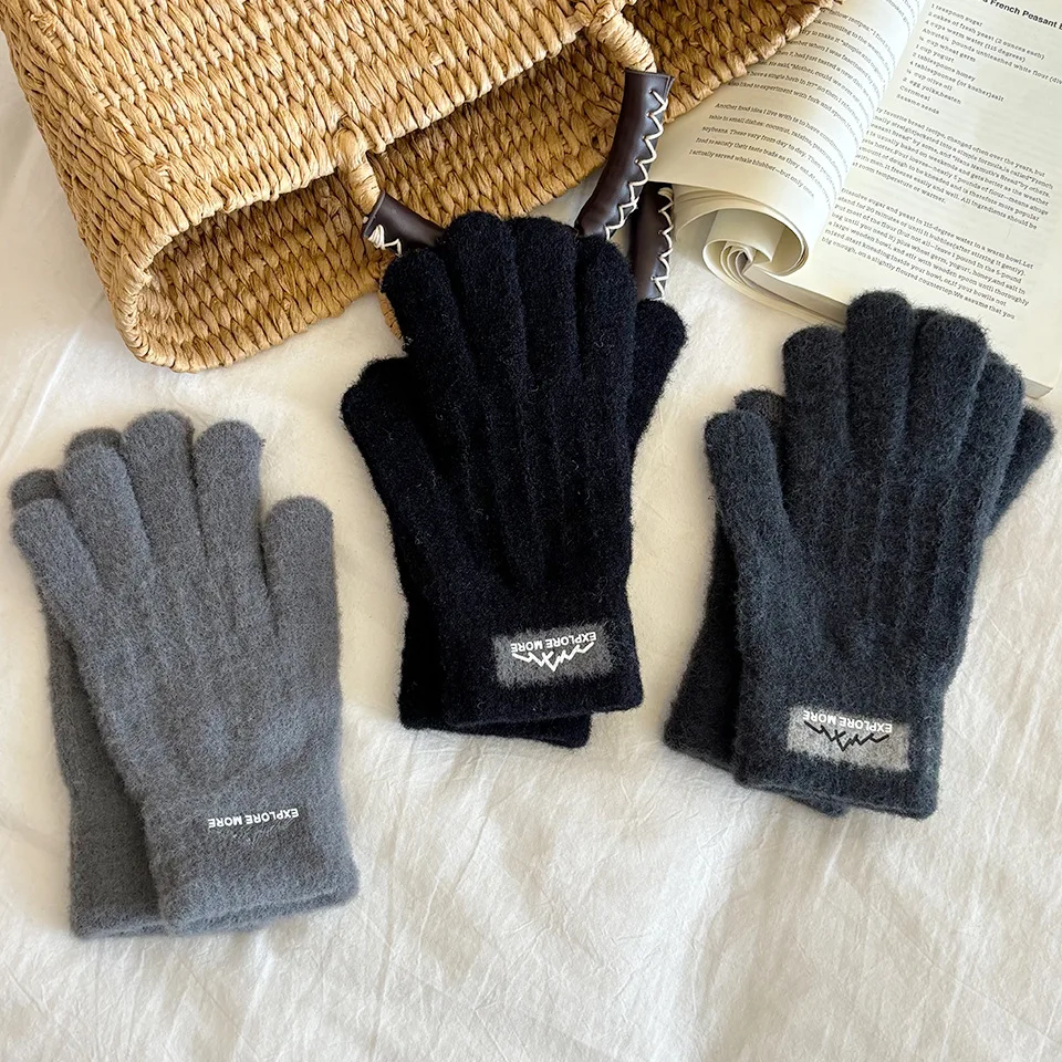 Men's Winter Cycling  Vehicle Warm Windproof Coldproof Knitted Woolen Letter Gloves Thickened Fingerless Gloves