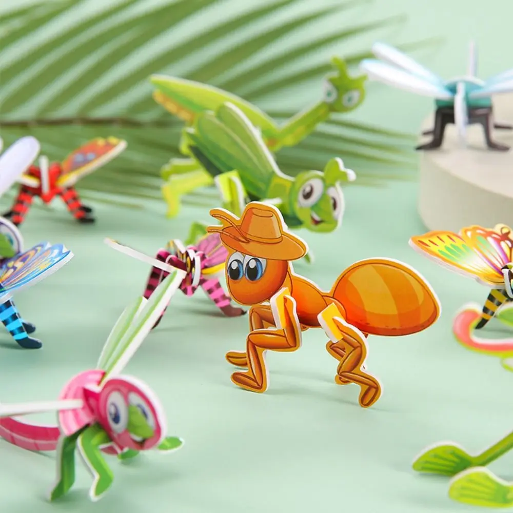 10pcs Funny Insect Paper Jigsaw Puzzles Cognition Insect DIY Handmade Paper Card Cartoon Handmade Paper Card 3D Puzzle