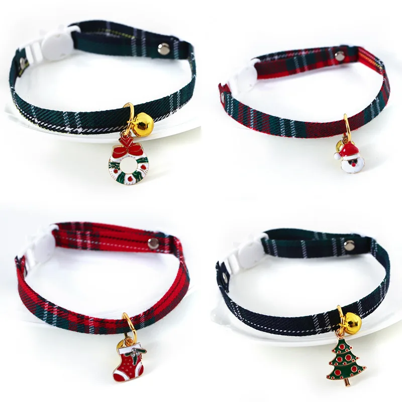 2022 Christmas Holiday Cat Collar Adjustable Neck Strap Puppy Kitten Chihuahua Collars with Pendant Pets Rabbit Necklace