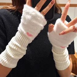 Gants de travail en fausse laine sans doigts pour femmes, mitaines, fourrure de lapin, bras, poignet, long, plus chaud, cadeau, hiver, nouveau