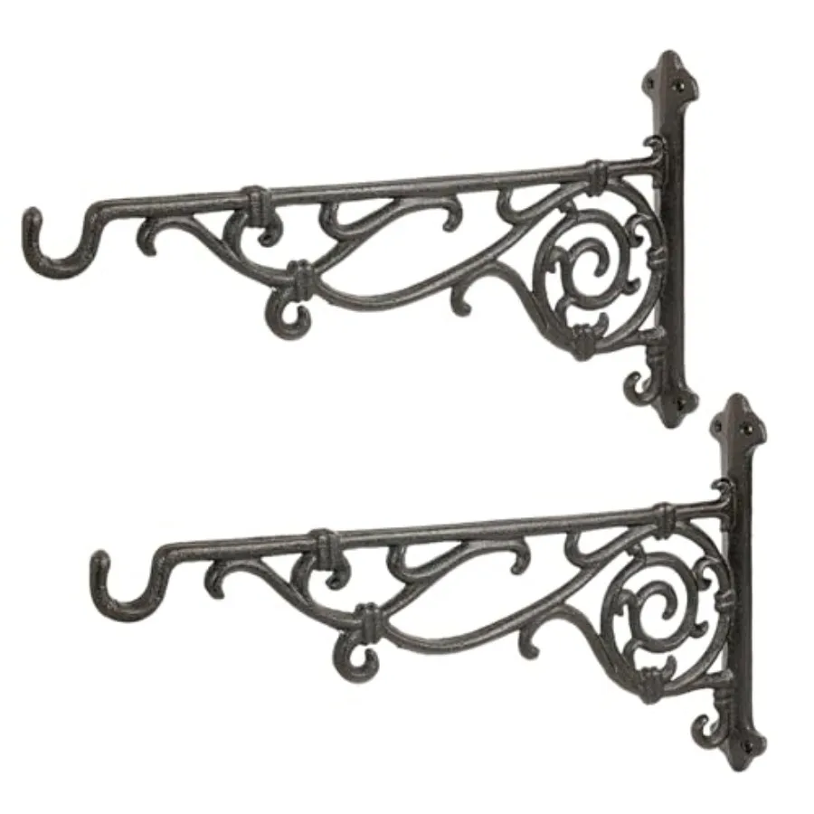 

Cast Iron Hanging Plant Bracket 16.5 Large Outdoor Wall Plant Hangers 2pcs Black Heavy Duty Hanging Basket Hooks Decorative Hoo