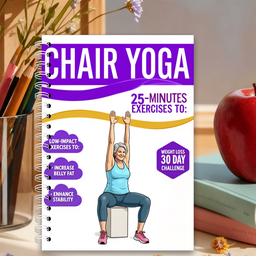 Chair Yoga Logbook Notebook Fitness Plan for Seniors Over 60, 30 Day Challenge Seated Yoga for Balance Flexibility, A5 Easy Guid