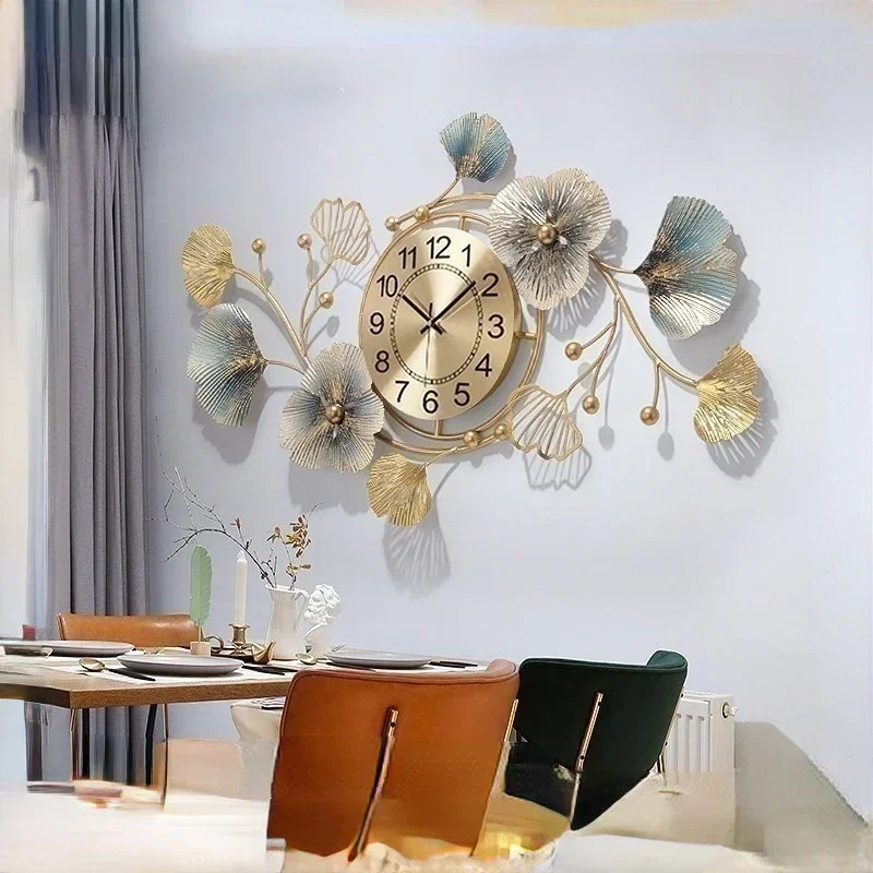 

Fashionable Creative New Chinese Clock Living room dining room light luxury Ginkgo leaf clock Art wall hanging home decor