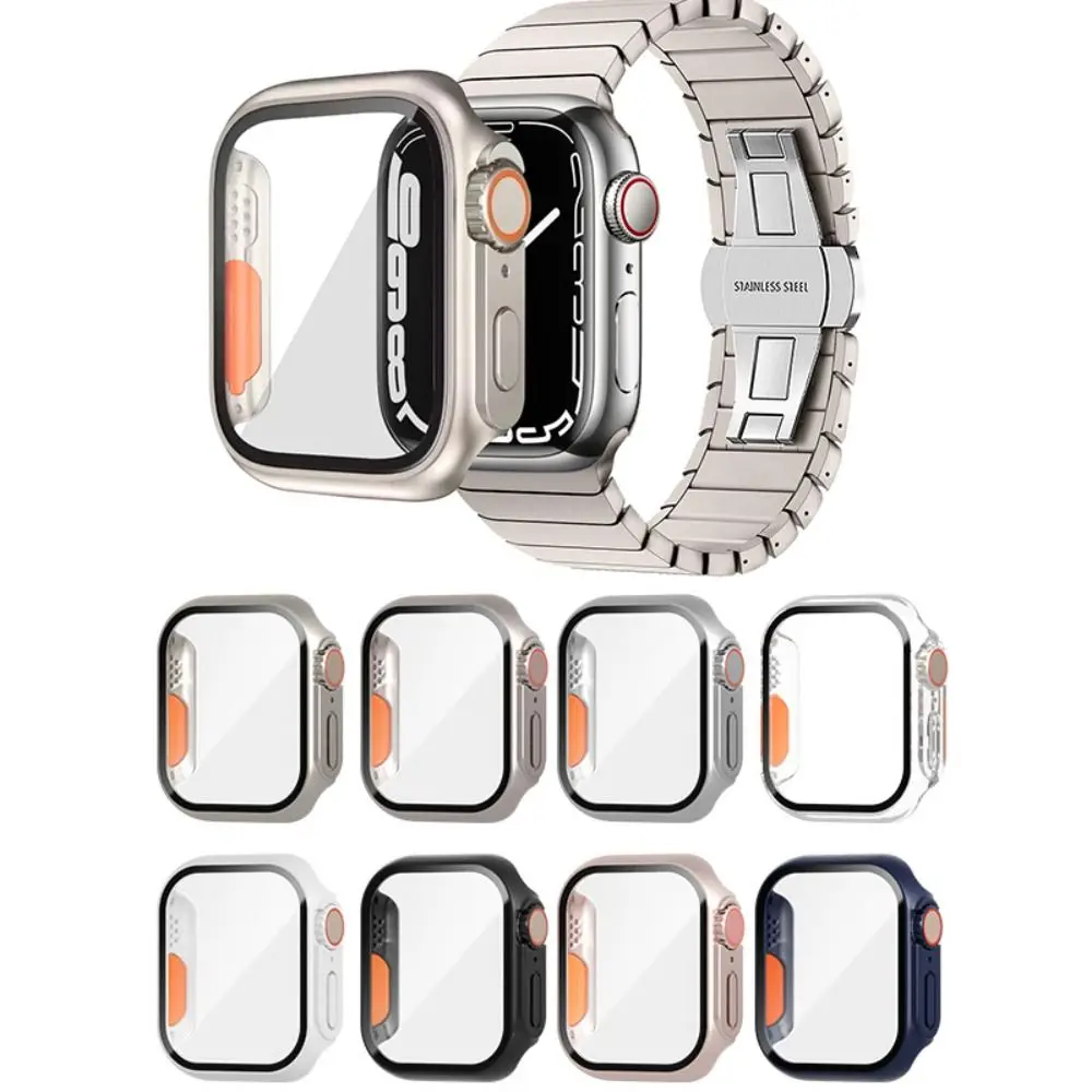 Frame Appearance Upgrade Change to Ultra Case Screen Protector PC Tempered Cover Upgrade Case For Apple Watch 8 7 6 5 4 SE