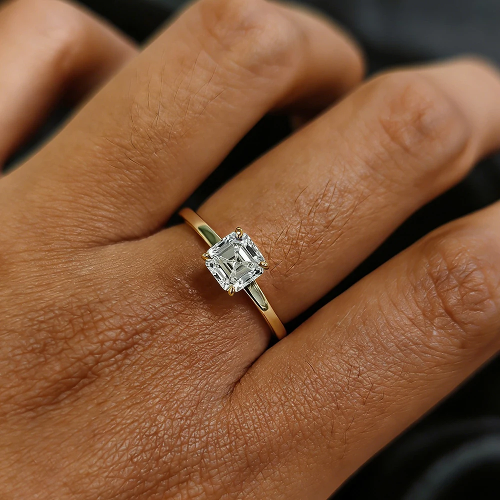 EWYA 아셔컷 1/2/3/5캐럿 3EX 모이사나이트 솔리테어 약혼 반지 여성용 s925 실버 브라이덜 히든 헤일로 빅 다이아몬드 밴드