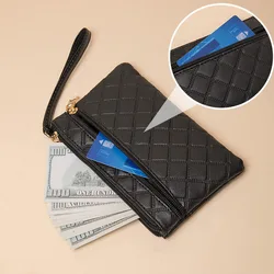 Long Style Double Zipper PU Leather Long Wallet Handbag Wrist Strap Wallet Card Bag Women Mobile Phone Bag Travel Storage Pouch