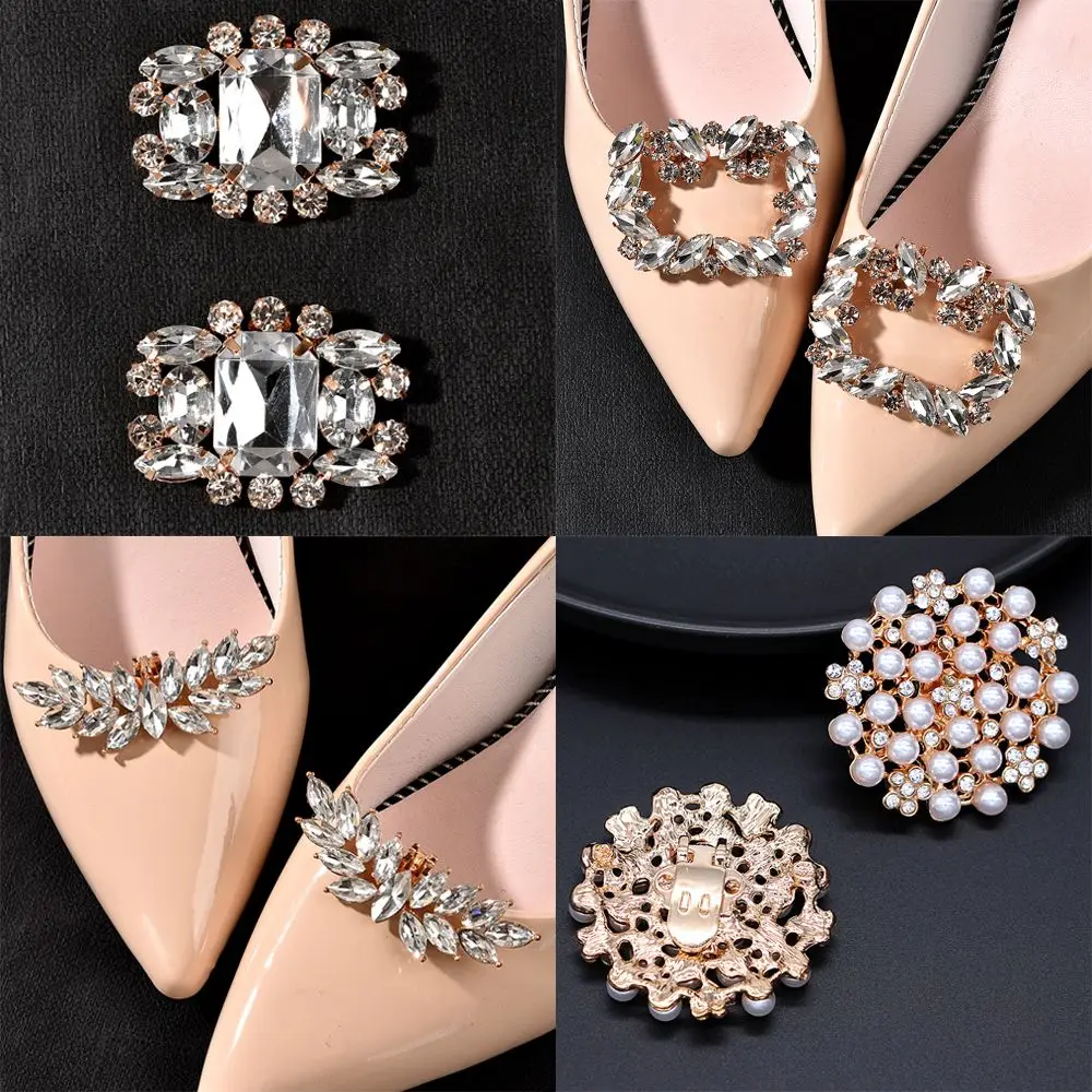 1PC Women High Heel Rhinestone Wedding Shiny Clips Square Clamp Shoe Decorations Clip Charm Buckle