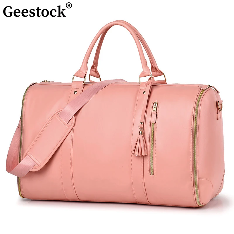 Geestock Folding Suit Storage Bag New PU Travel bag Large Waterproof Travel Suitcase For Women Sport Outdoor Weekend Bag Handbag