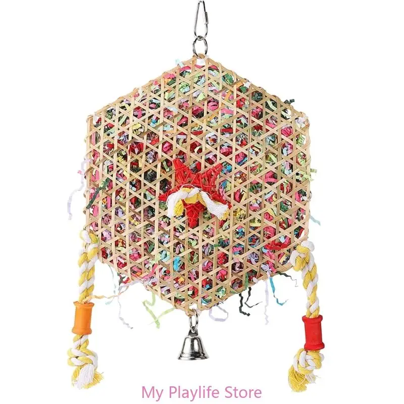 Parrot Climbing Foraging Bird Chew Toy Colored Paper Bamboo Woven For Lovebirds,Cockatiels,Budgies