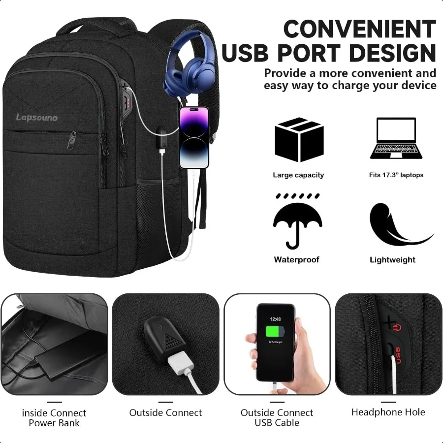 Travel Backpack Large Carry on Backpack 17 Inch Laptop Bag Big Sturdy TSAFriendly with USB Port College School Rucksack Bag Gif