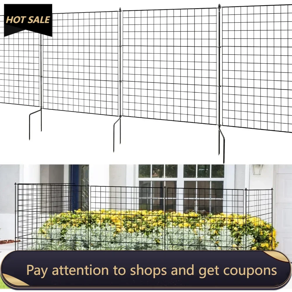 

10 Panels Metal Garden Fence 39in (H) x 30ft (L), Solid h Post Doube Stake Design, Dog Fence Border Fence Animal Barrier