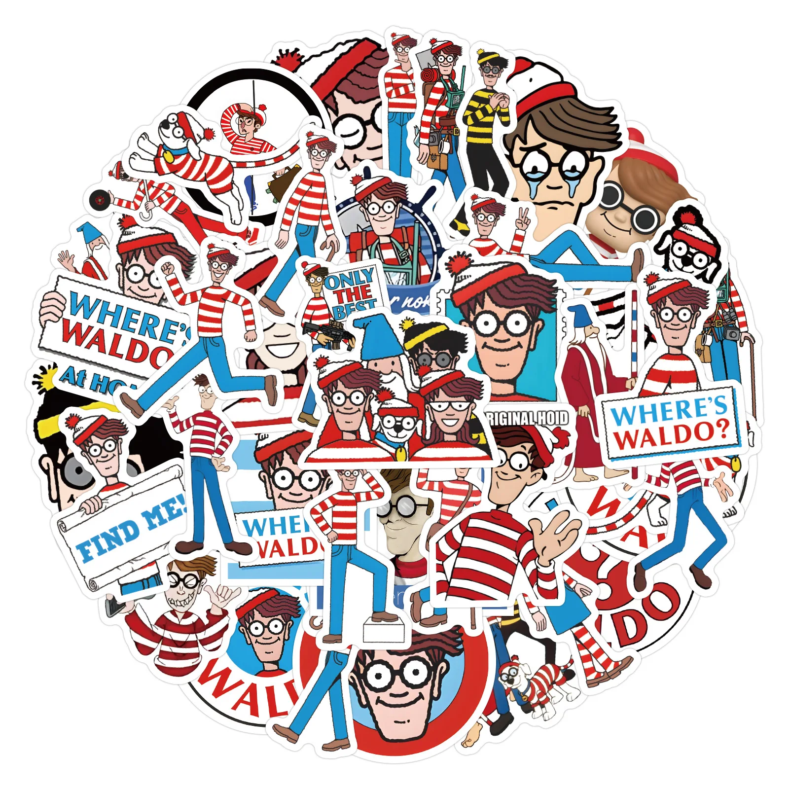 50PCS Wheres Waldo Sticker Cartoon Graffiti Decoration Laptop Luggage Guitar Phone Skateboard Motorcycle Waterproof Decals Gifts