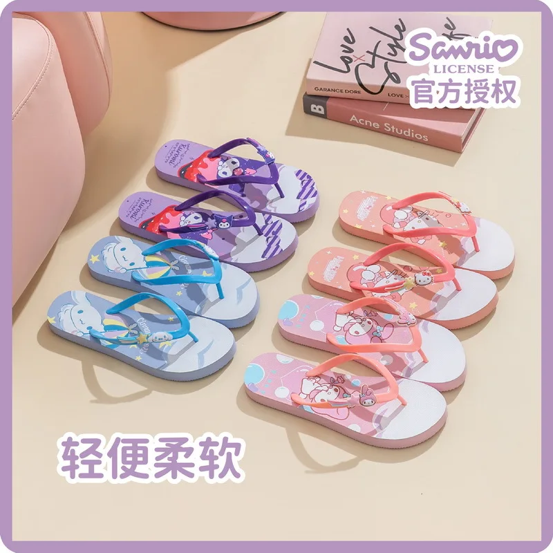 Sanrios Kuromi Cinnamoroll Mymelody kawaii Anime Cartoon EVA Women's Flip Flops Clip Toe Soft Bottom Pillow Slippers Sandals