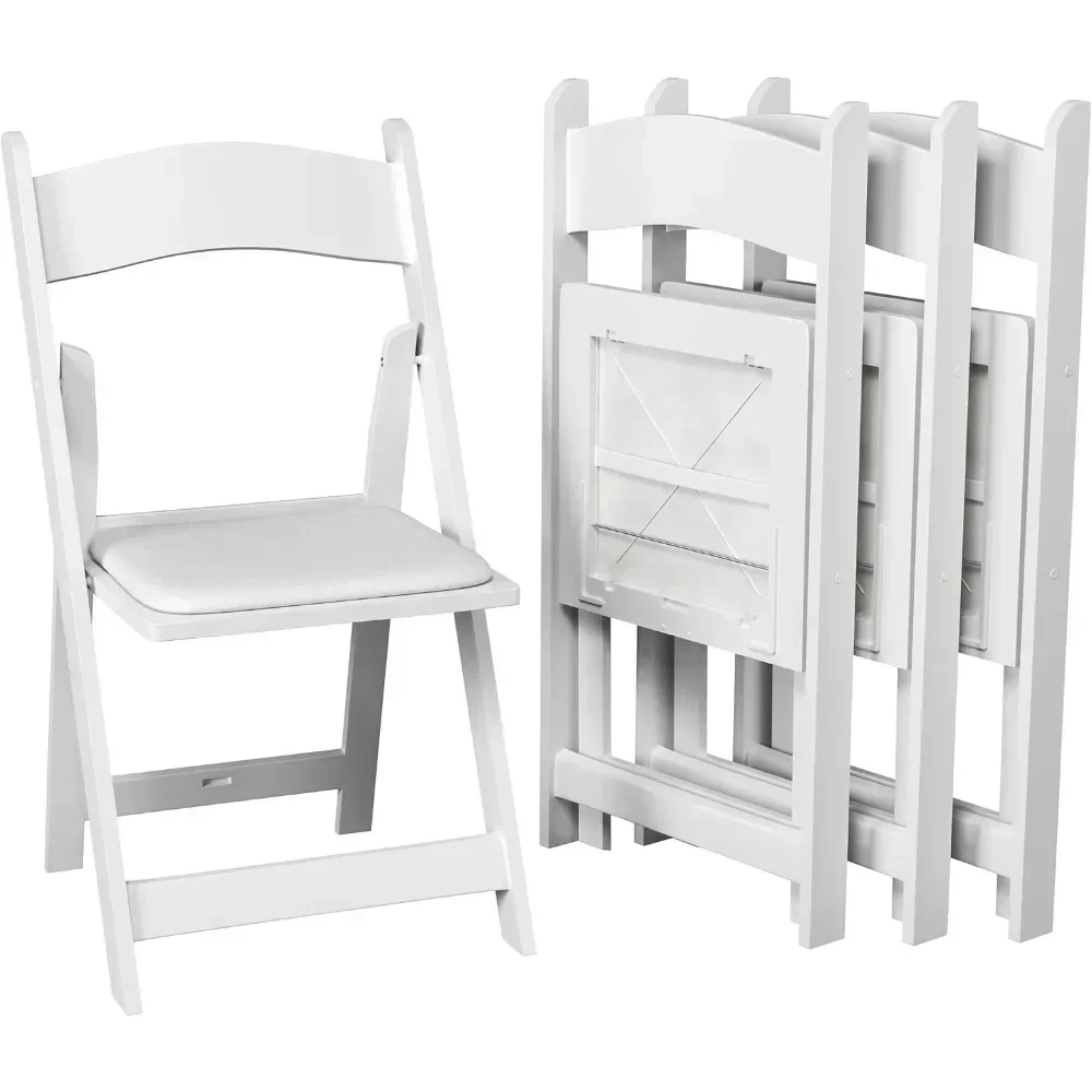 

4 Pack White Resin Stackable Folding Chairs - Comfortable White Foldable Chair - Folding Chairs with Padded Seats-Indoor/Outdoor