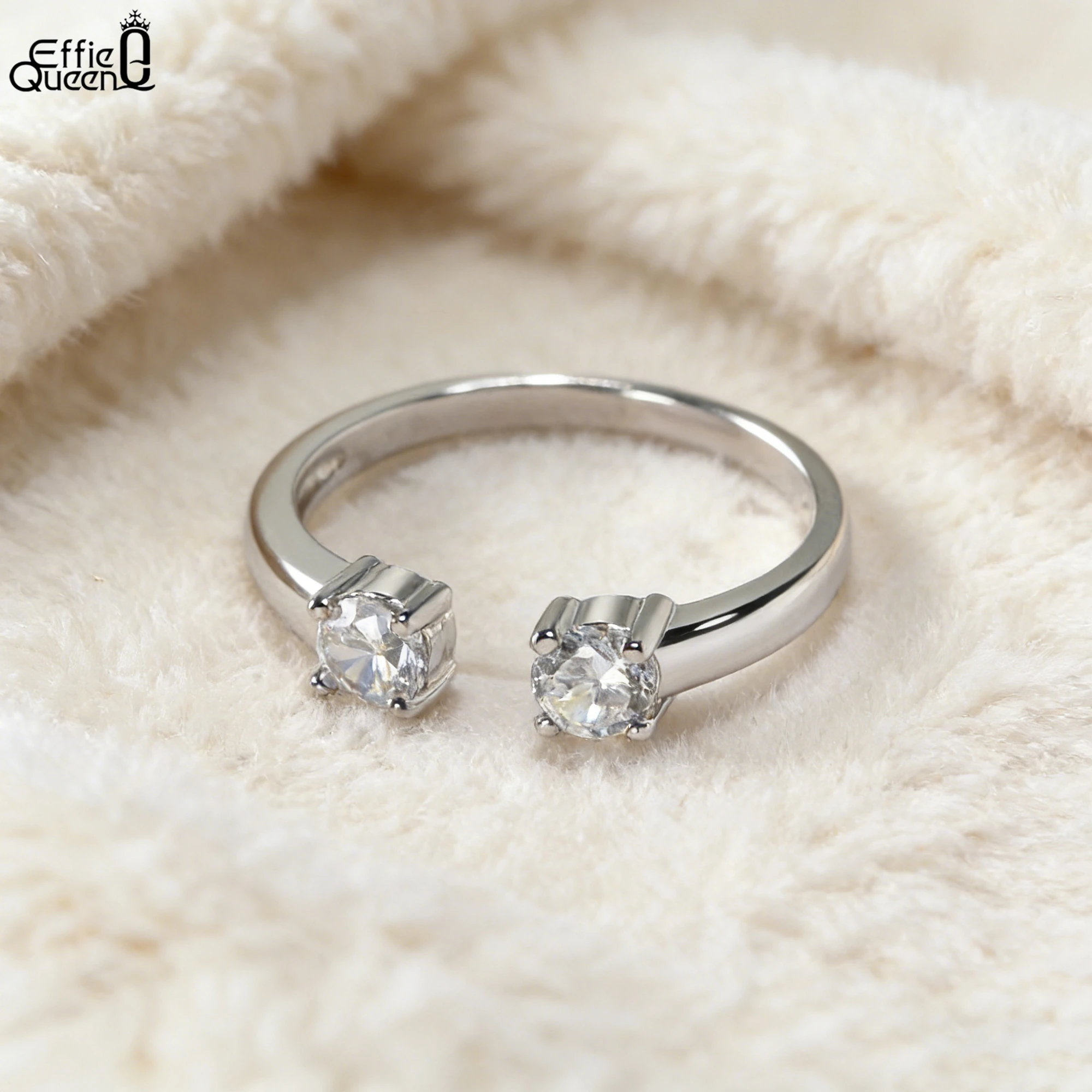 

Effie Queen 925 Solid Sterling Silver 14k Gold Round Cut Zirconia Ring Simple Jewelry for Women Wedding Party Banquet Gift SR60