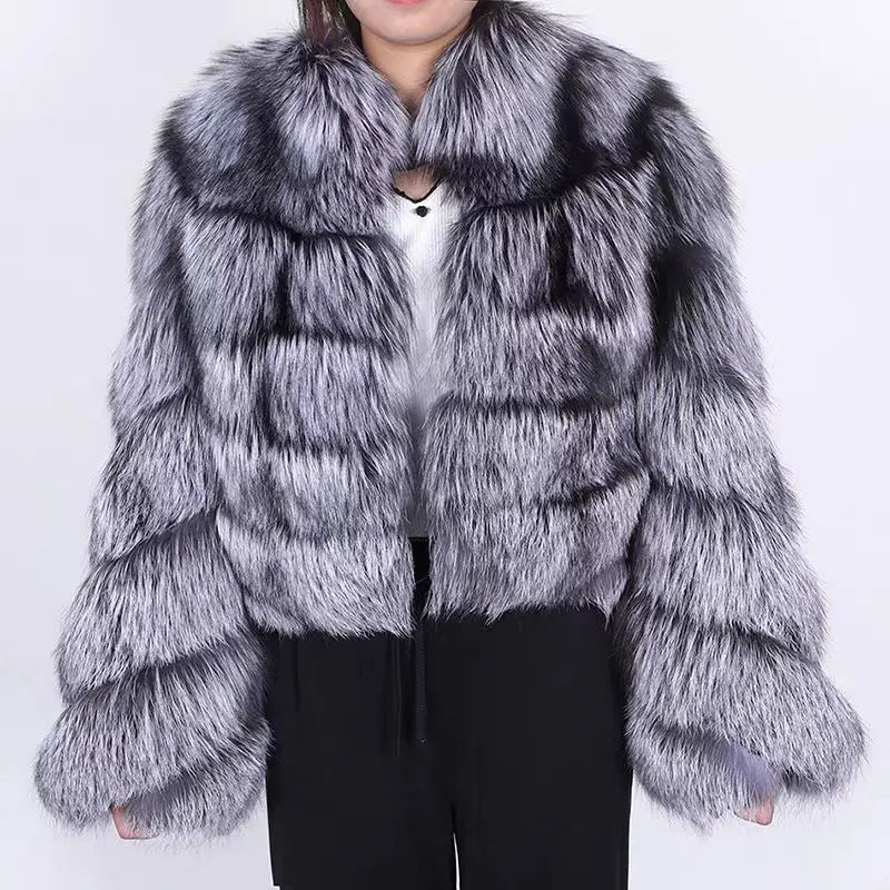 Winter new original color silver fox whole leather genuine fur coat silver fox winter warm light luxury women\'s short style