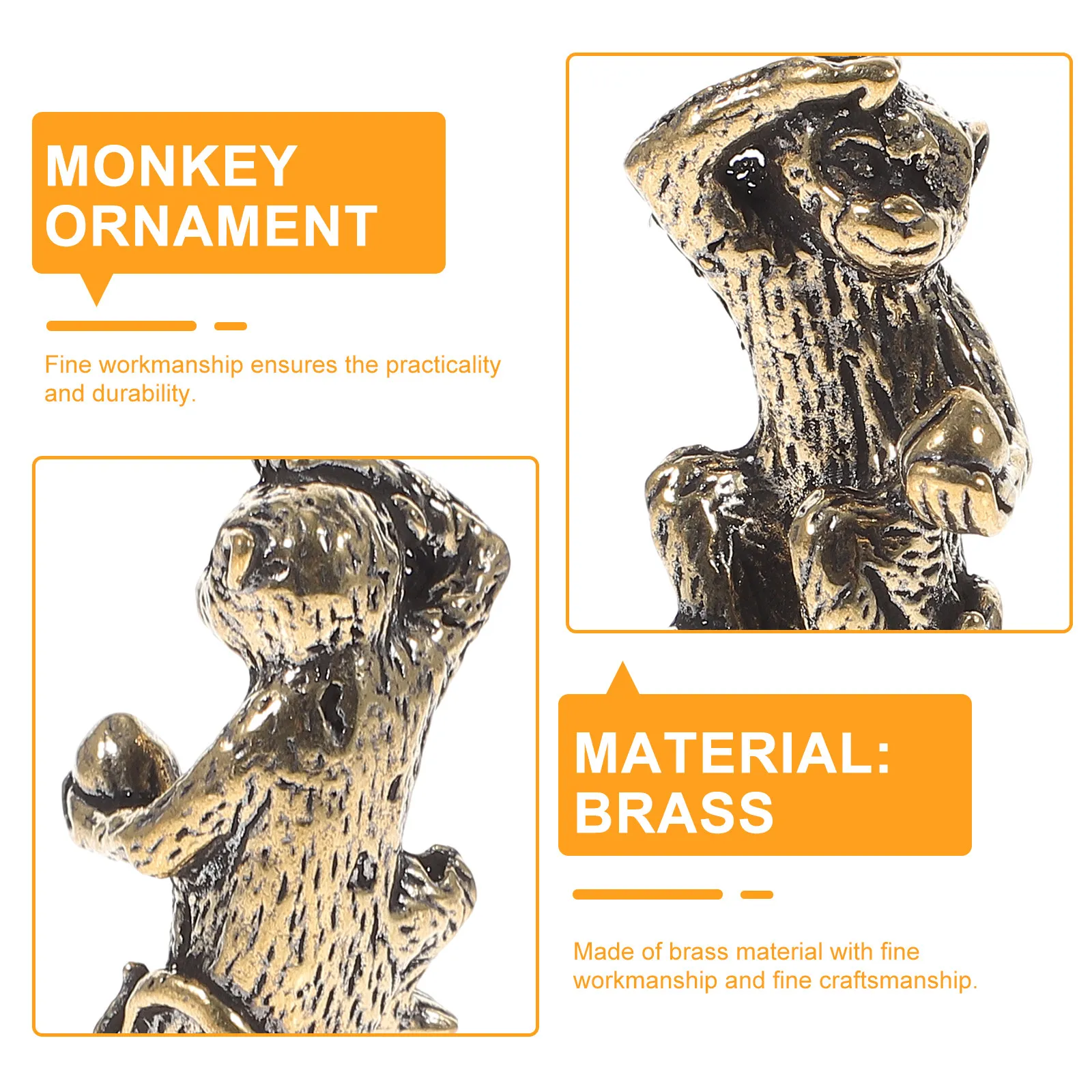 2Pcs Brass Monkey Ornament Picking Desktop Decor Home Office Festival Gift Exquisite Compact Brass Craft Adornment