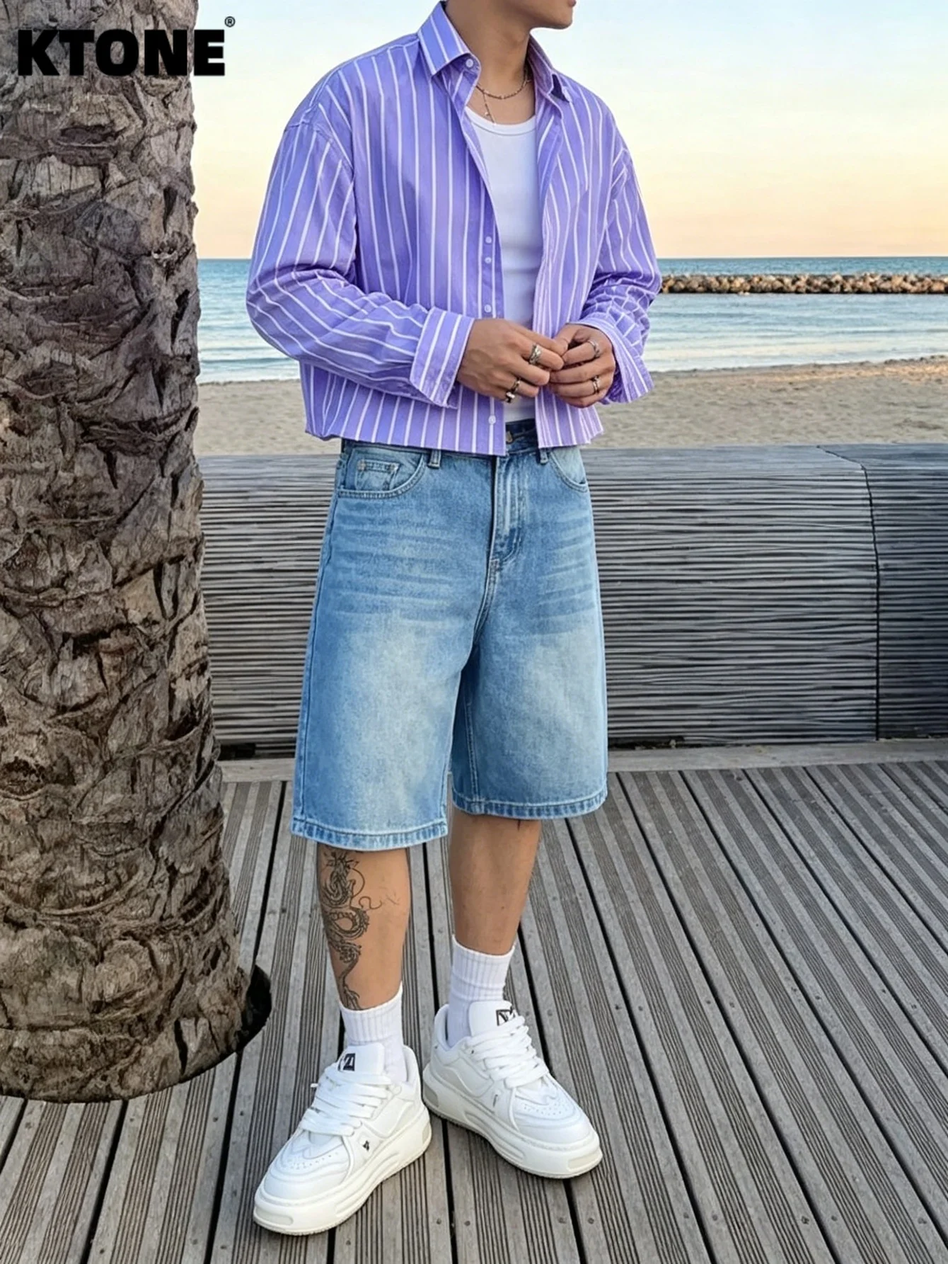 

Men's Loose Non‑Elastic Denim Shorts Casual Summer Daily Wear No accessories or belts included