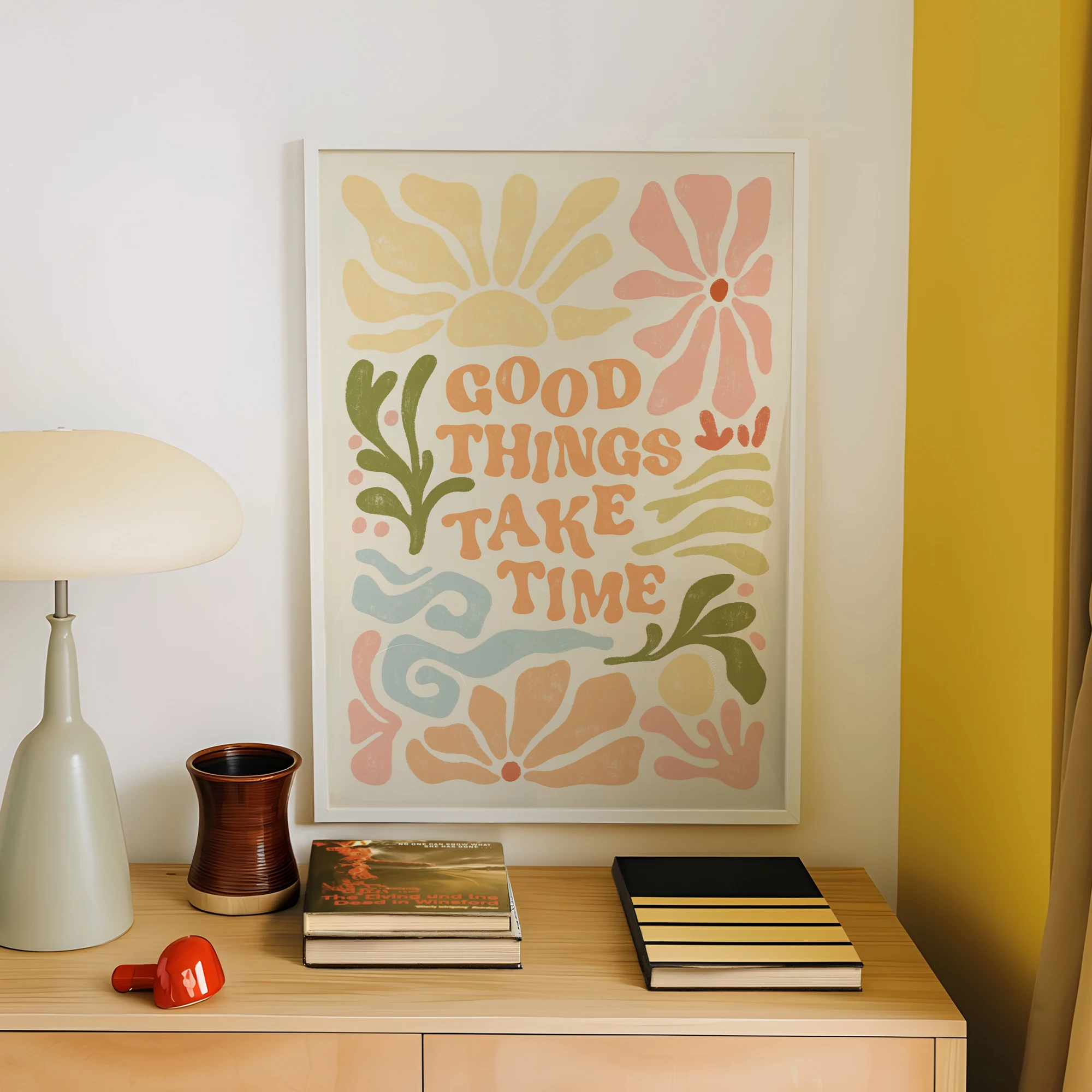Modern Good Things Take Time Floral  Boho Inspirational Wall Art Print Canvas Painting Poster Picture For Bedroom Home Decor