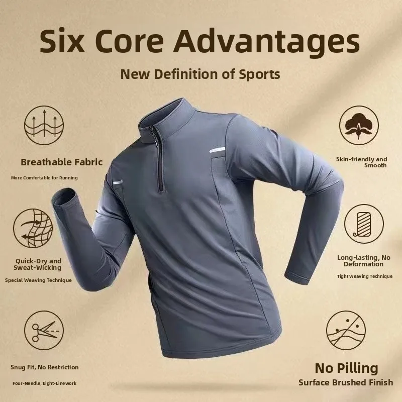 Abbigliamento da allenamento da uomo f Zip Qui Dry Long Sve Fitn Running Sports Top Colletto rialzato caldo traspirante in fibra di poliestere