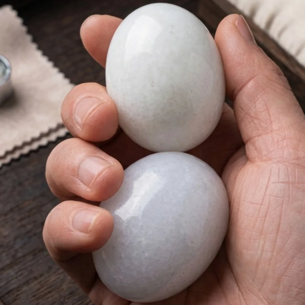 Natural Polished Jade Baoding Balls for Hand Therapy, Quartz Wrist Exercise Massage Eggs, Stress Relief Healing Crystal