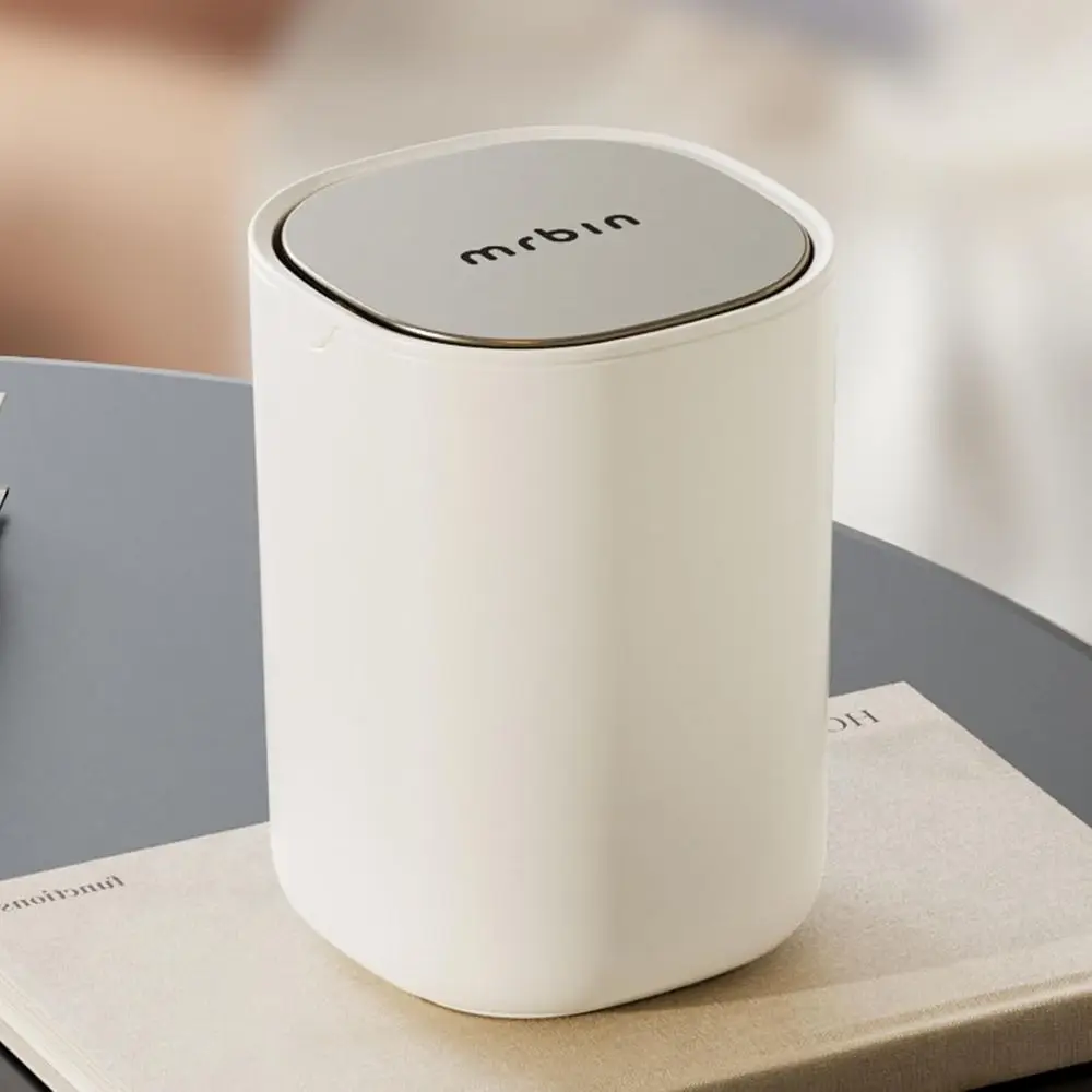 

0.4 Gallon Stainless Steel Lid Mini Trash Can - White, Ideal for Desk, Car, Bedroom, Coffee Bar, Vanity Countertop