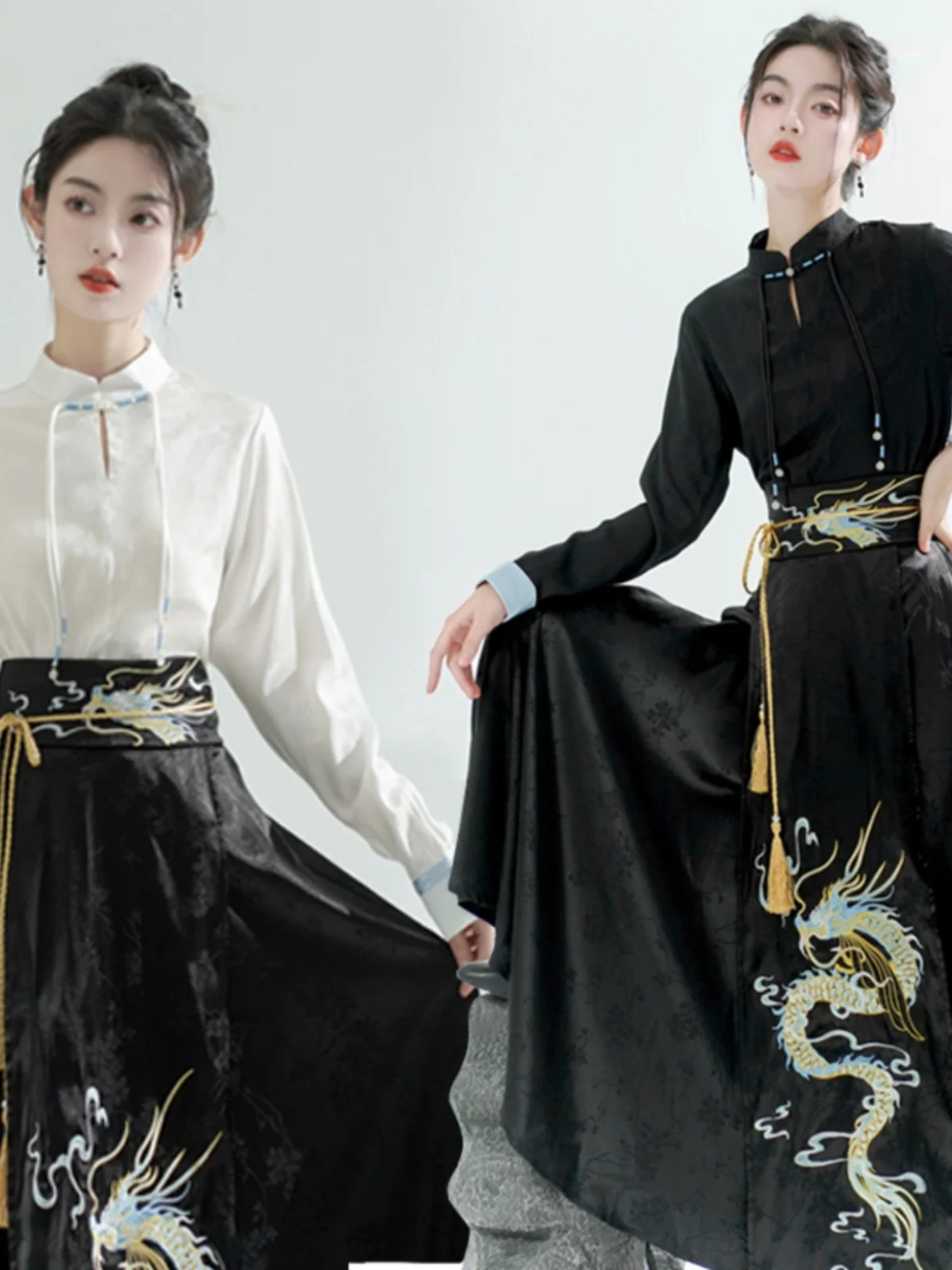 

New Chinese style simple embroidery blouse improved elastic waist high-end ladies horse skirt