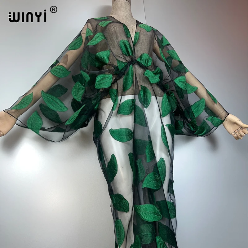 WINYI Sommer Hohe Gabel sexy Perspektive Kleid Boho Kleid Frauen Kaftan Böhmen Afrika Kaftan Strand Cover Up Dubai Abaya
