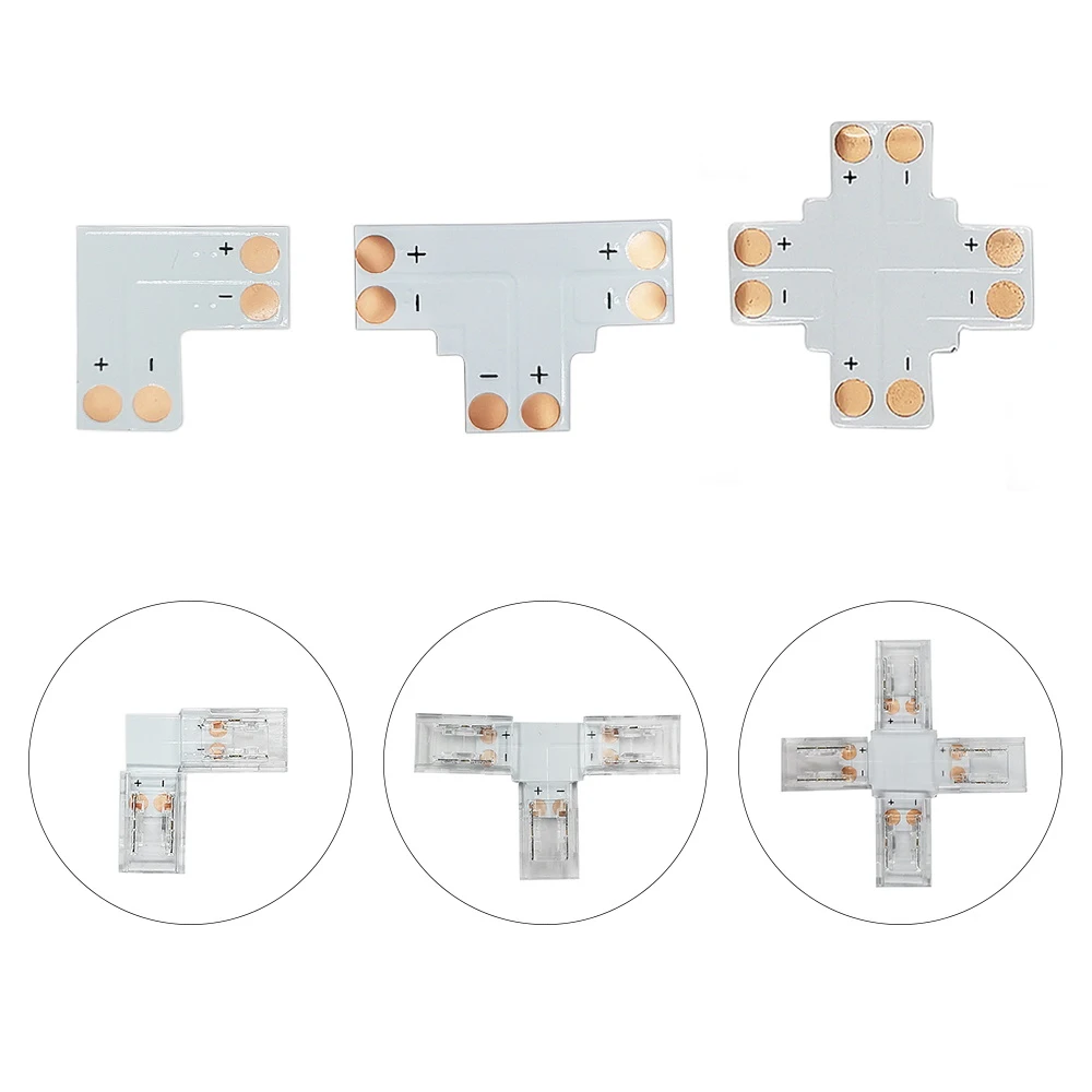 5 قطعة 2pin 3pin 4pin COB LED موصل الشريط L/T/X شكل الزاوية موصلات ل 5 مللي متر/8 مللي متر/10 مللي متر عرض PCB واحد اللون RGB CCT قطاع