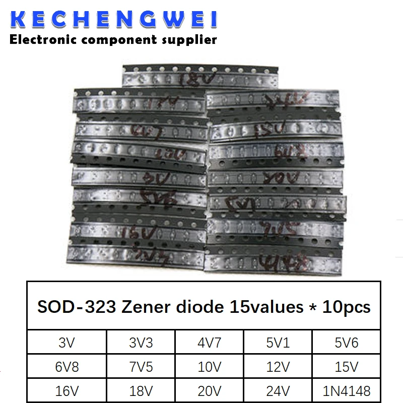 SOD-323 0805 0.25W SMD Zener diode Assorted Kit 15values * 10pcs =150pcs