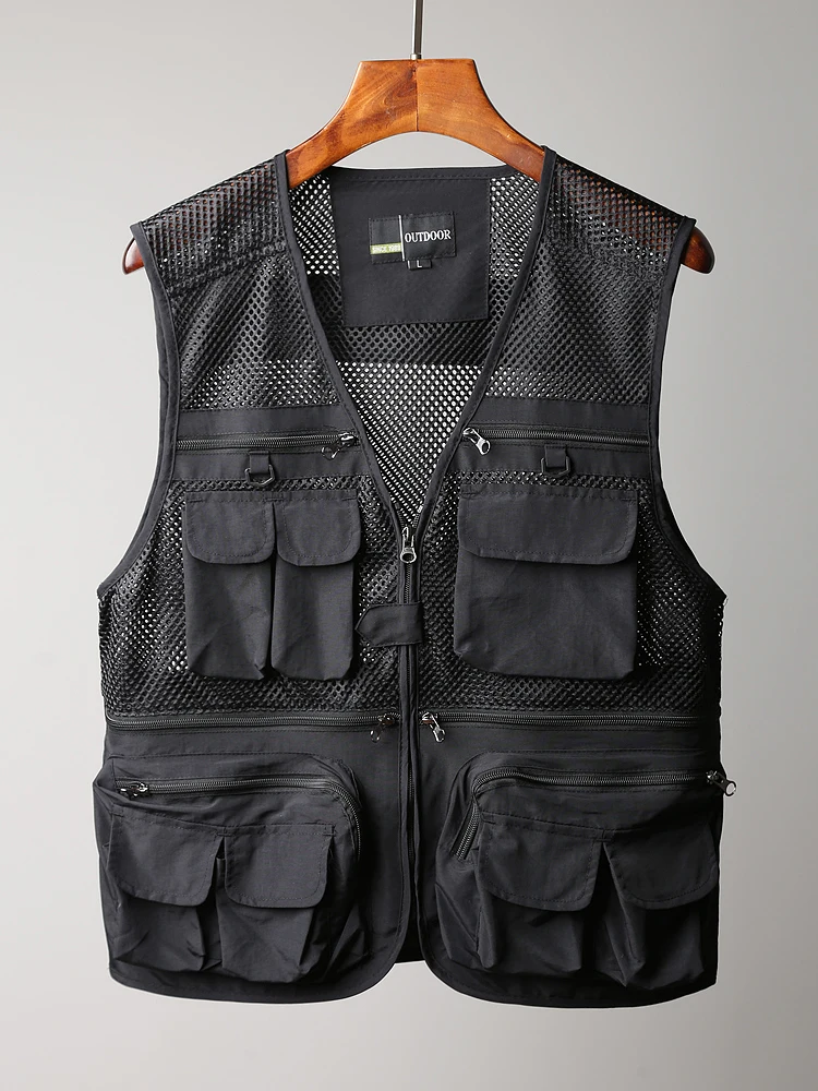 Summer thin mesh vest for men, outdoor fishing, photography, vest, quick drying, breathable, multi pocket, camisole, trendy