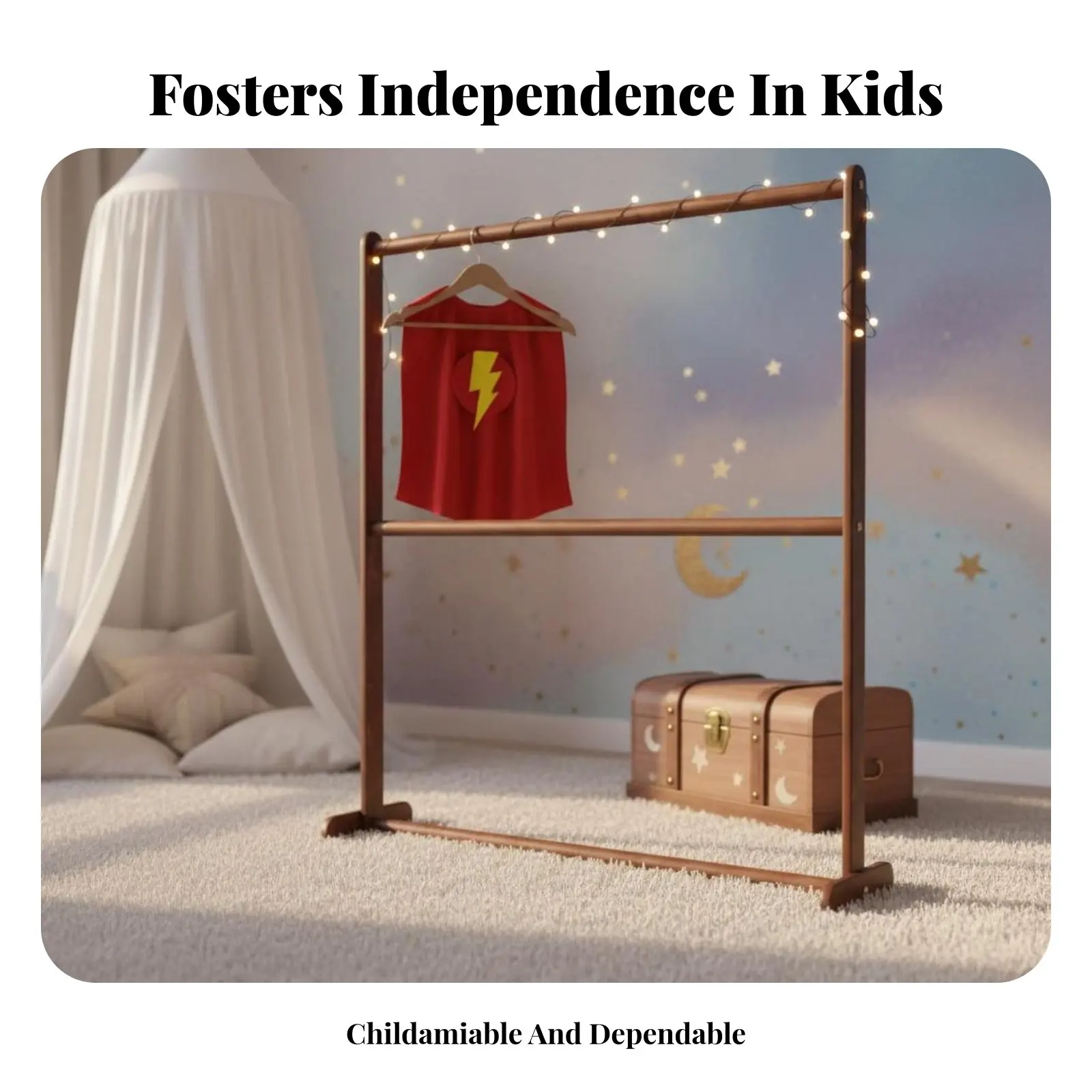 子供用衣類ラック、棚付き二段収納、子供用移動式洋服掛け、床置き型、子供サイズ