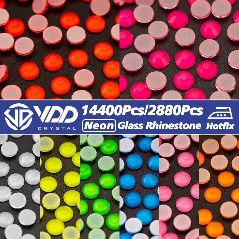 VDD 14400Pcs/2880Pcs SS6-SS30 Hotfix Neon szkło kolorowe kryształ kryształ Flatback Strass kamienie dekoracja do sukni ślubnej ubrania