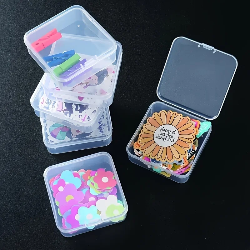 Compact Transparent Storage Boxes - Hinged Lid, Sticker Organizer, Mini Clear Plastic,Perfect for Craft & Beauty Supplies