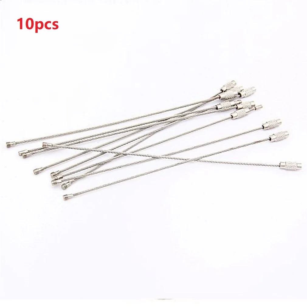 10 PCS Stainless Steel Wire Keychain Cable Key Ring Circle Rope Cable Loop for Outdoor Camping Luggage Tag Screw Lock Gadget
